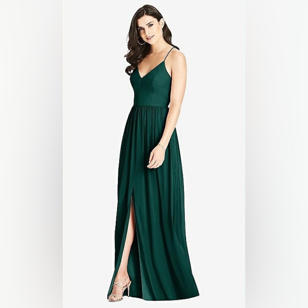 Dessy Collection CRISS CROSS STRAP BACKLESS MAXI DRESS IN EVERGREEN 3019 Chiffon